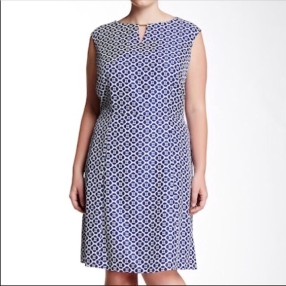 Tahari Dress Sleeveless Blue White Plus Size NWT - Picture 1 of 7